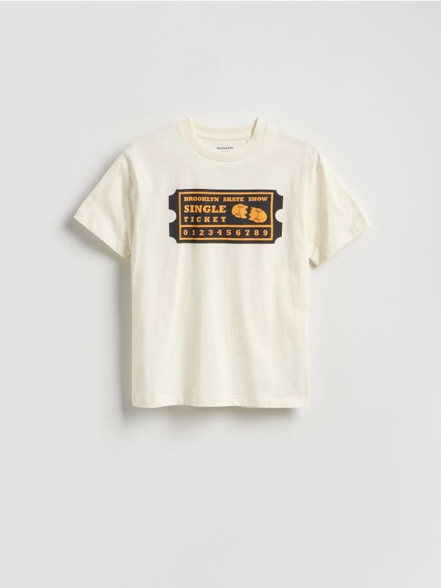 Reserved - T-shirt z nadrukiem - złamana biel