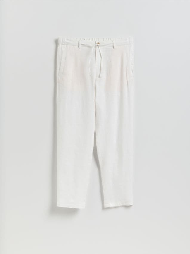 Reserved - Lniane spodnie chino straight - biały