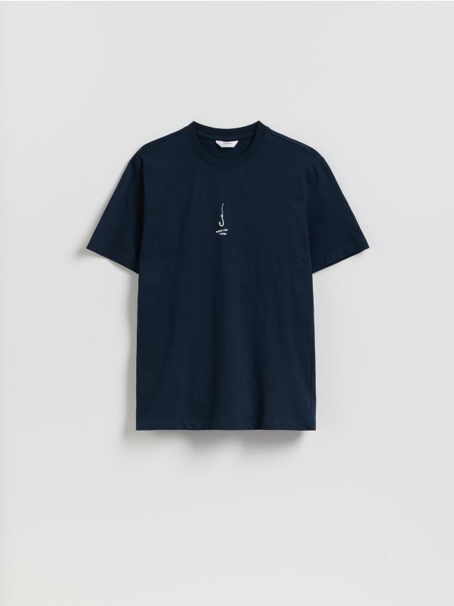 Reserved - T-shirt regular z nadrukiem - granatowy