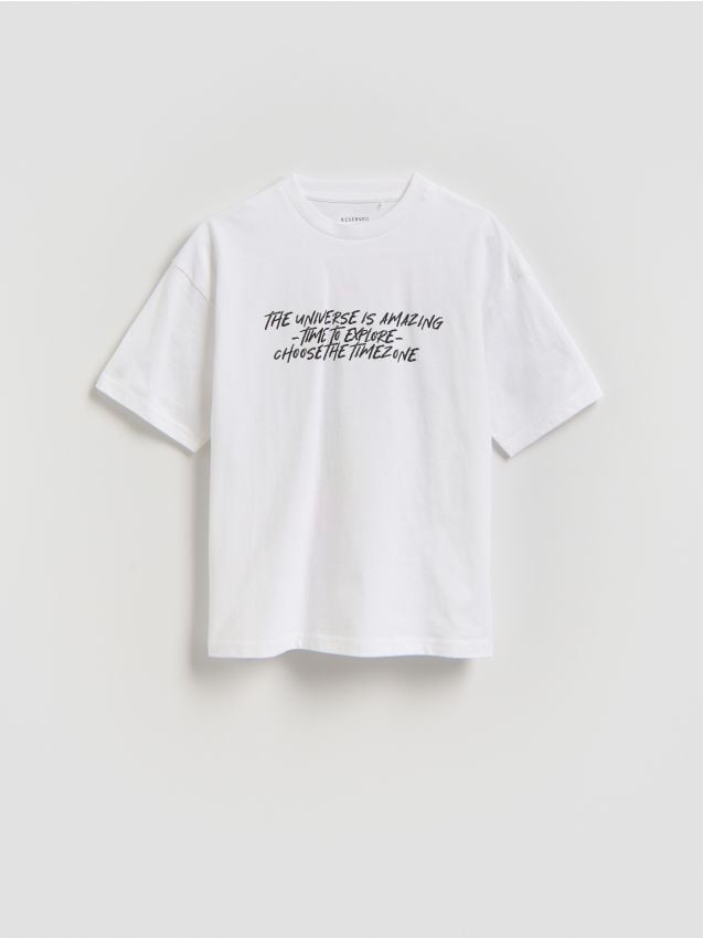 Reserved - Bawełniany t-shirt - złamana biel