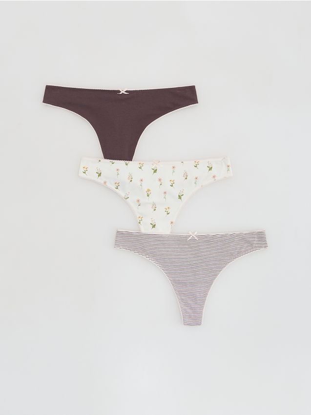 Reserved - Bawełniane majtki stringi 3 pack - mahoniowy