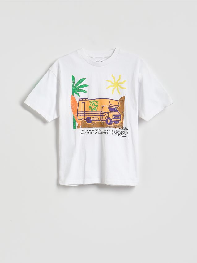 Reserved - T-shirt z nadrukiem - złamana biel