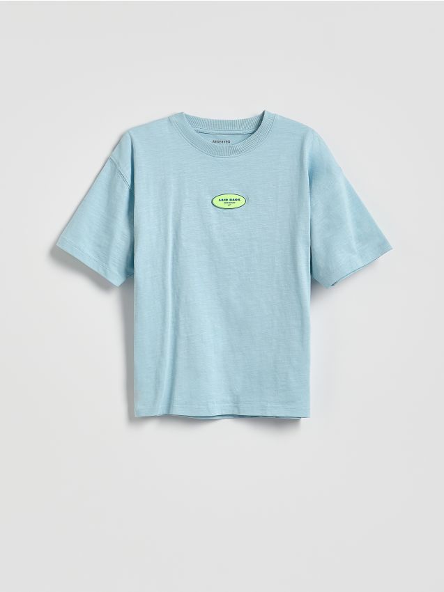 Reserved - Bawełniany t-shirt z aplikacją - jasnoniebieski