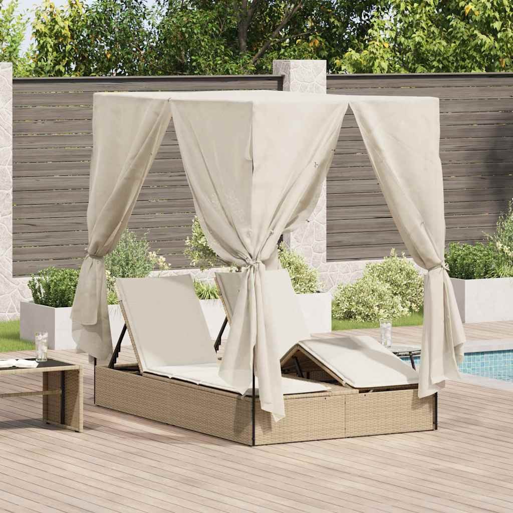 VidaXL Podwójny leżak słoneczny Beżowy 205 x 129 x 200 cm polirattan