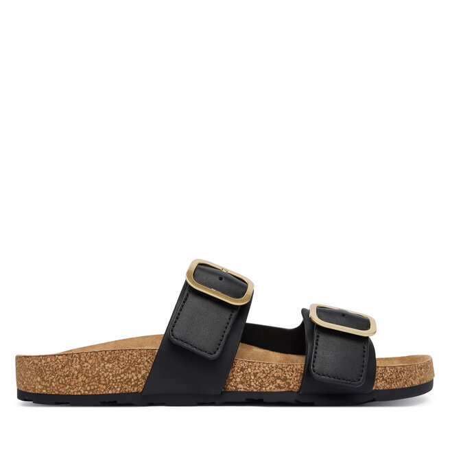 Klapki Tommy Hilfiger Leather Double Strap Cork Sandals FW0FW09118 Czarny