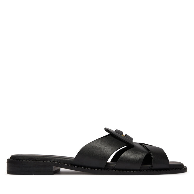 Klapki Tommy Hilfiger Leather Crest Square Toe Sandals FW0FW09126 Czarny