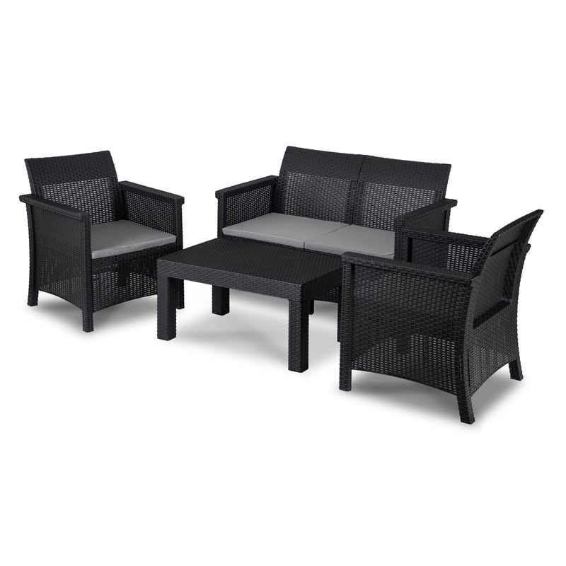 Zestaw Mebli Ogrodowych Na Taras Ogród Technorattan Czarny BRENTA