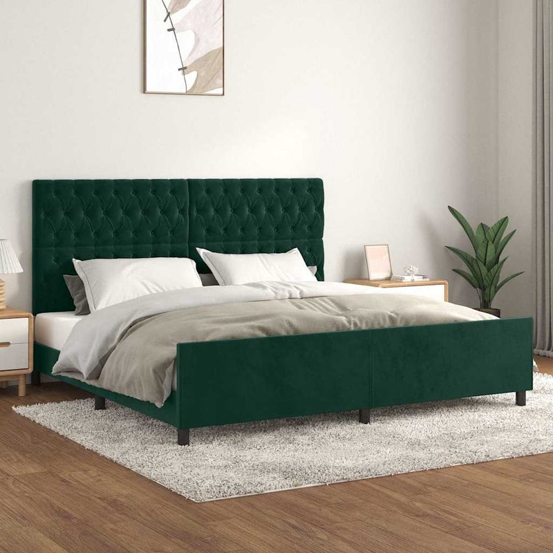 Łóżko tapicerowane rama łóżka ze stelażem zielone aksamitne 200x200 cm