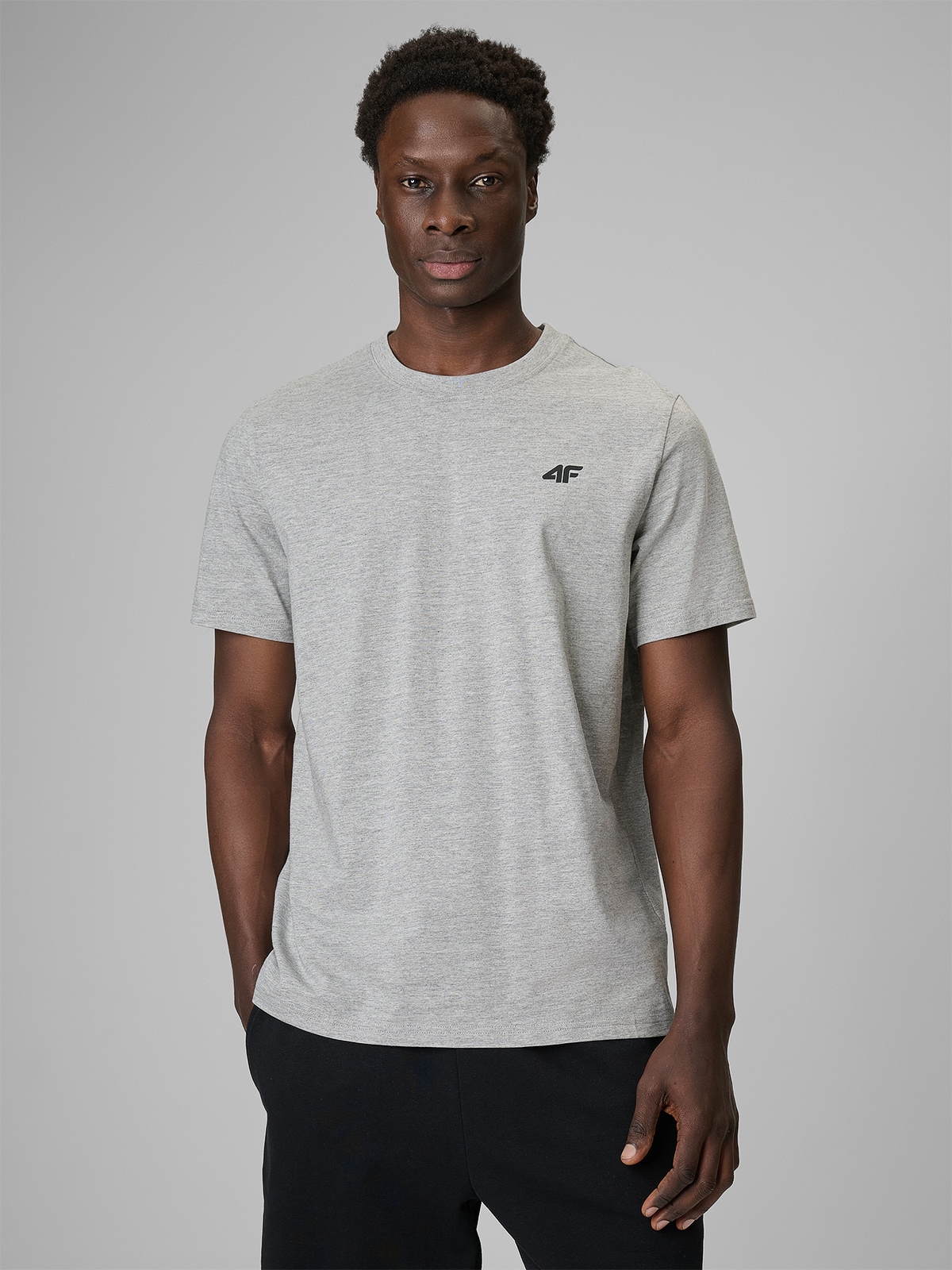 4F T-shirt regular gładki męski - szary XL