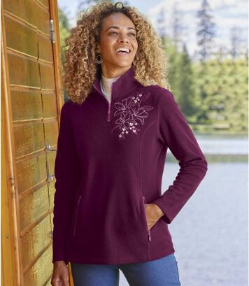 Haftowany sweter z mikropolaru Kobieta Atlas For Men - Kolor : Fioletowy - Rozmiar : 44/46