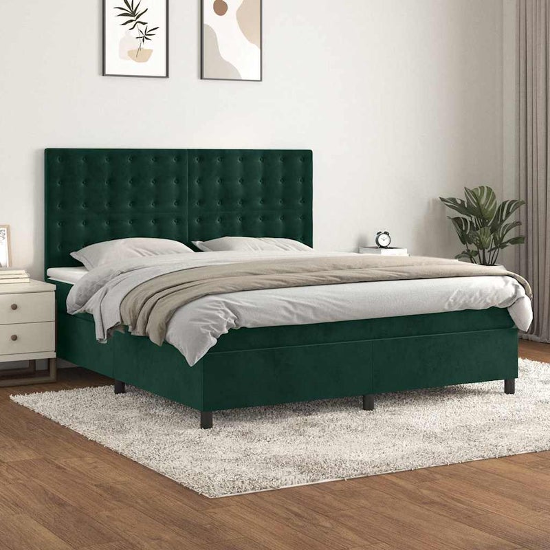 Łóżko z Materacem Kontynentalne Zielone Łóżko Sypialniane Tapicerowane 180x200 cm