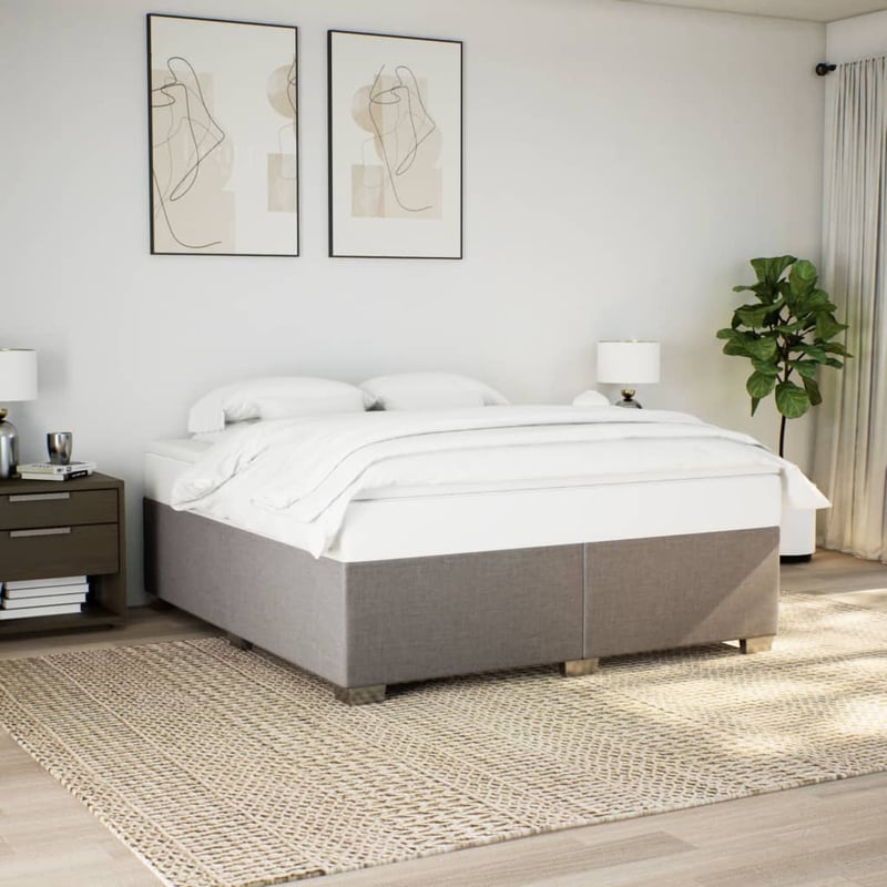 Łóżko Tapicerowane Taupe Tkanina Rama Łóżka Ze Stelażem 200x200 cm