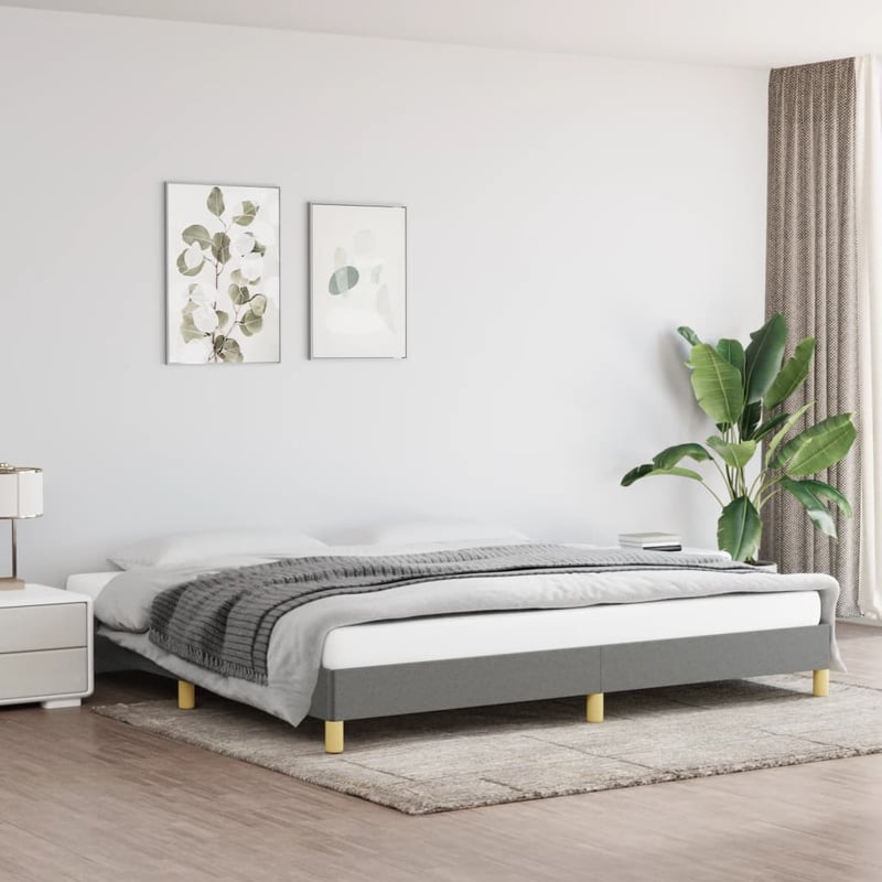 Łóżko tapicerowane rama łóżka ze stelażem szara do sypialni 200x200 cm
