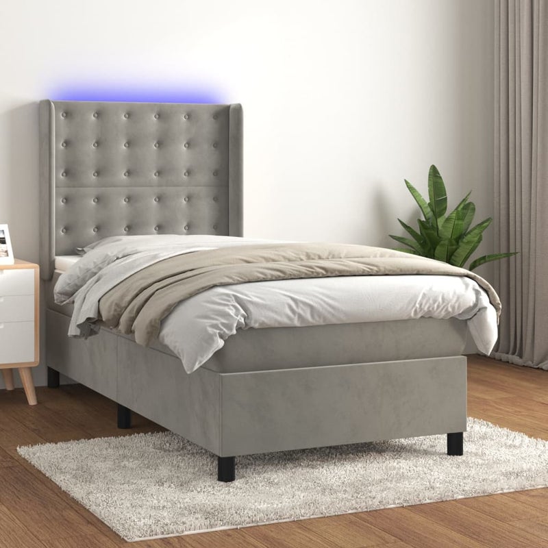 Łóżko Tapicerowane z Materacem Kontynentalne Szary Aksamit LED 80x200 cm