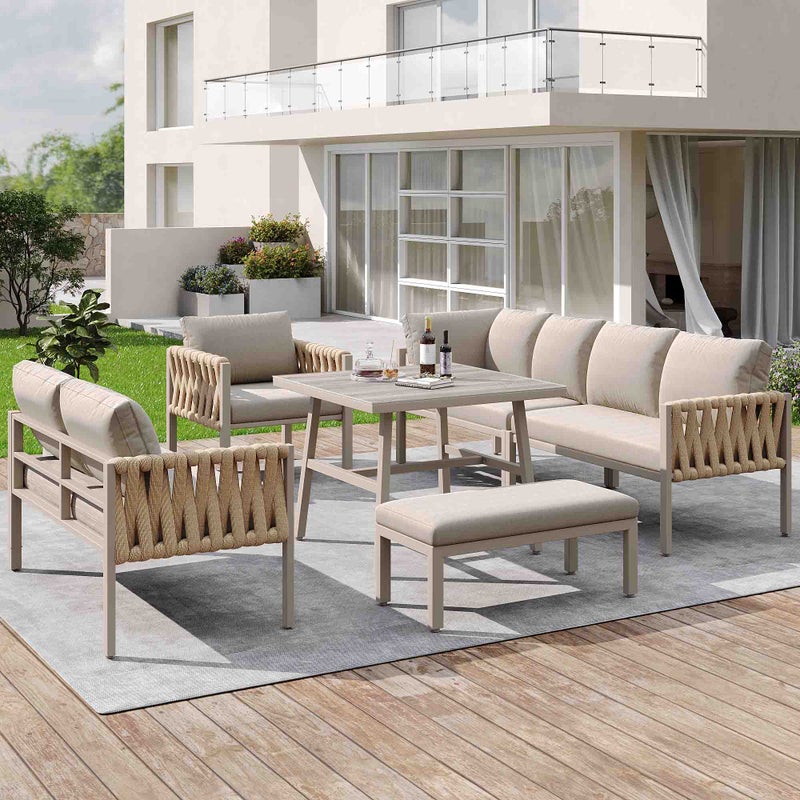 Beżowy zestaw foteli ogrodowych - Aluminiowe meble, funkcja relaksu, regulowane oparcie, poduszki w zestawie