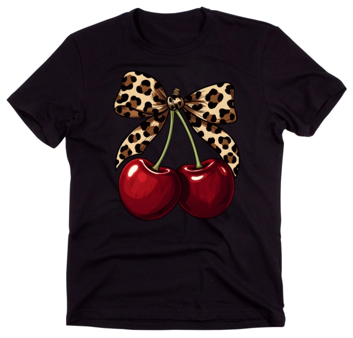 Czarna koszulka ''wiśnia z panterką''