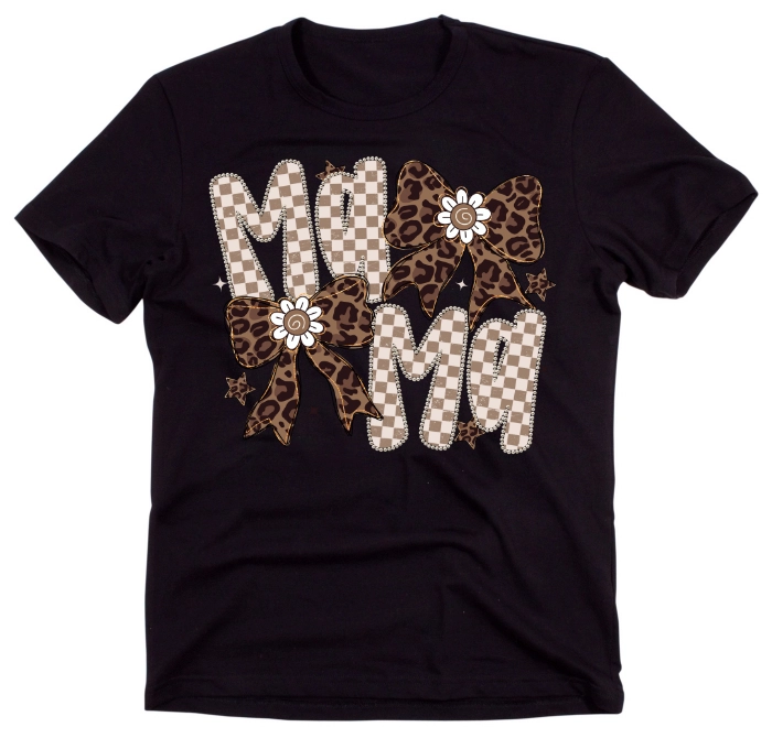 Czarna koszulka ''mama z kokardami w panterke''