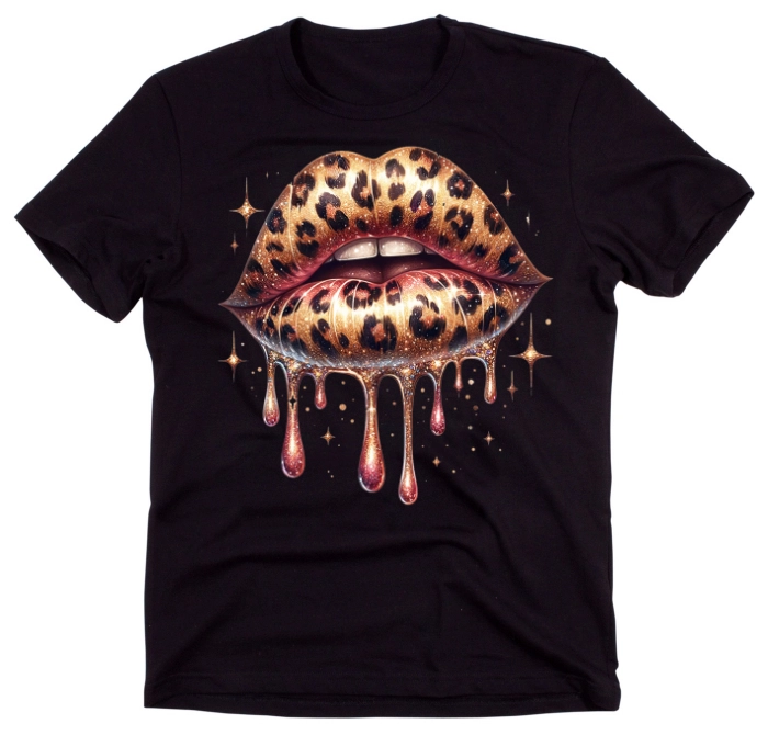 Czarna koszulka ''usta panterka''