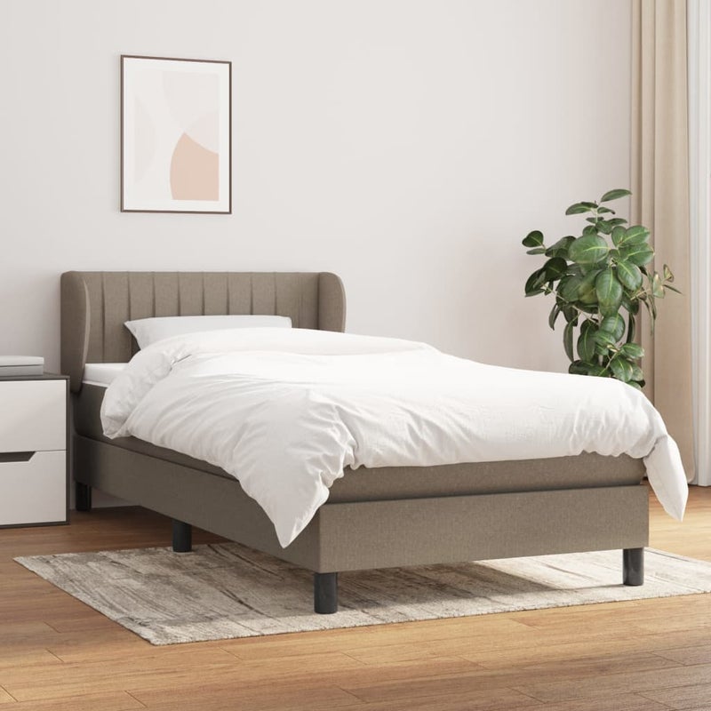 Łóżko Kontynentalne z Materacem Taupe Tkanina Łóżko Sypialniane Tapicerowane 80x200 cm
