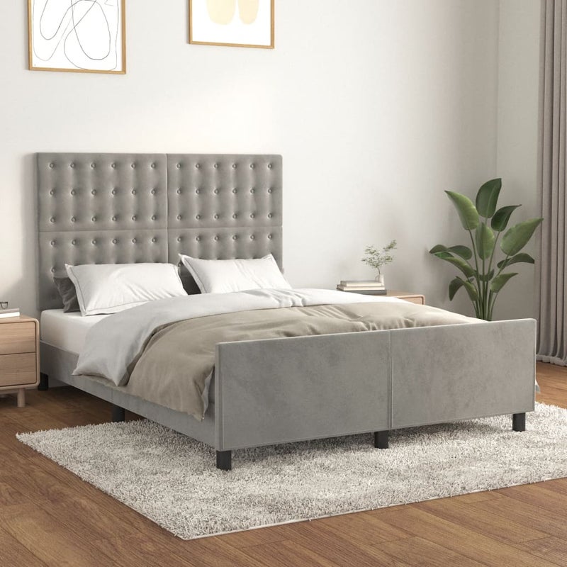 Łóżko tapicerowane rama łóżka ze stelażem szare aksamitne 140x190 cm