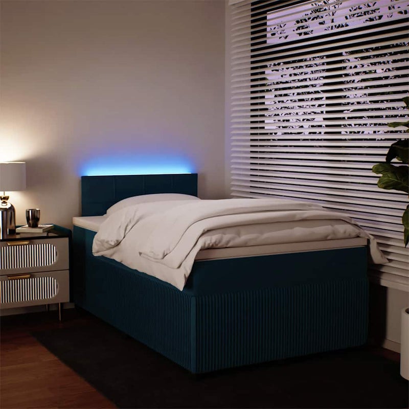 Łóżko z Materacem Kontynentalne Niebieski Aksamit Łóżko Sypialniane Tapicerowane 120x190cm