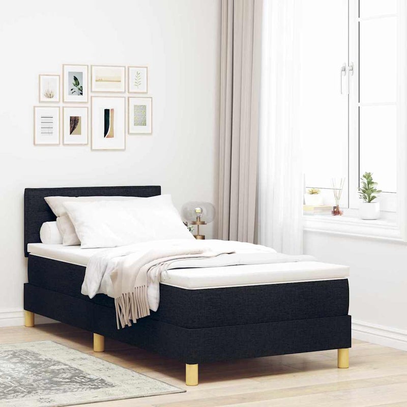 Łóżko Tapicerowane z Materacem Kontynentalne Czarna Tkanina 90 x 200 cm