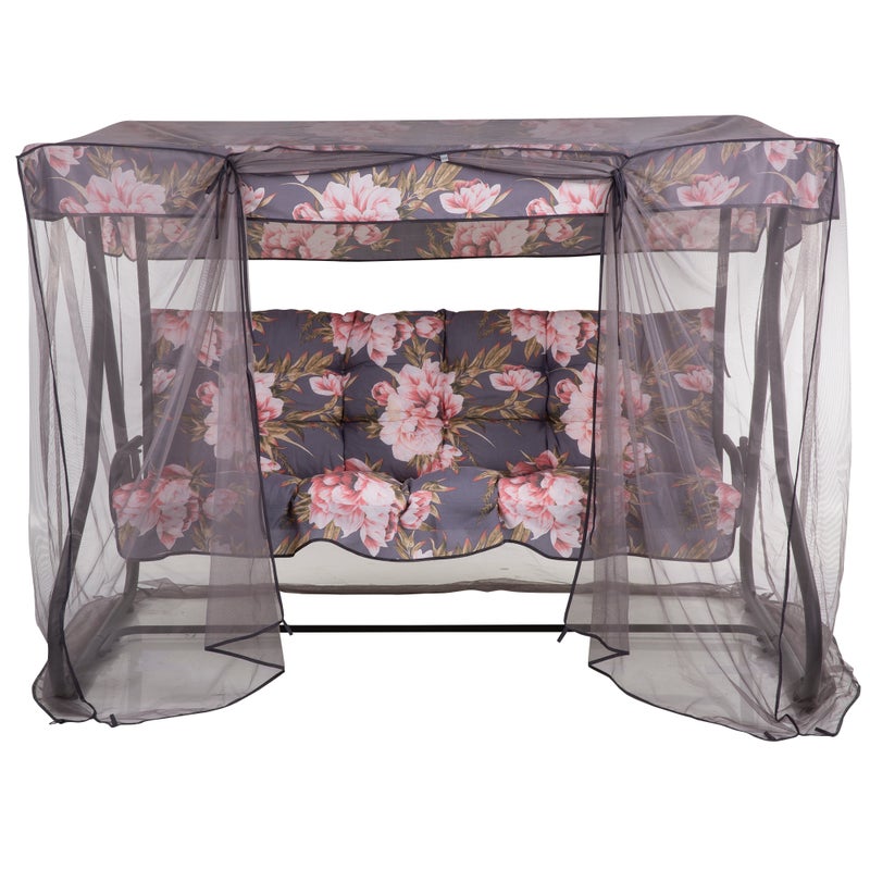 Huśtawka ogrodowa z moskitierą Milano Black Edition szary/różowy kwiatyPATIO