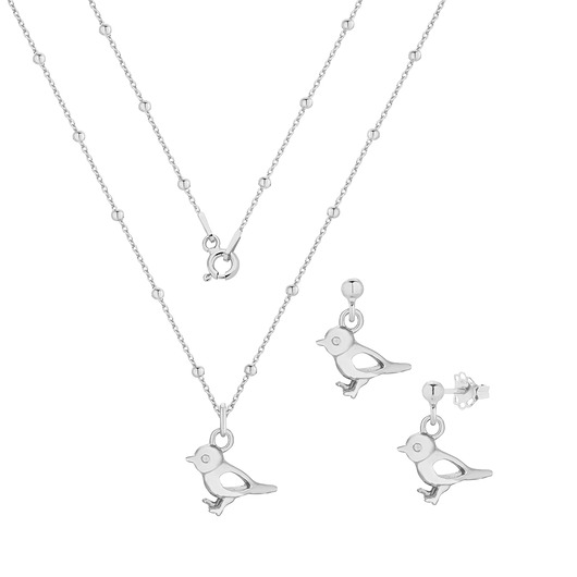 Srebrny komplet biżuterii z ptaszkiem
