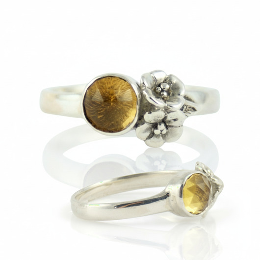 Pierścionek z cytrynem Rose Cut, srebro 925, ręcznie grawerowany, Her-Ring