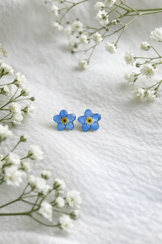 Kolczyki z prawdziwych niezapominajek