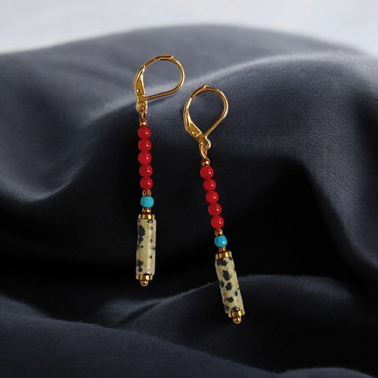 Kolczyki długie : INDIA: jaspis, koral, magnezyt