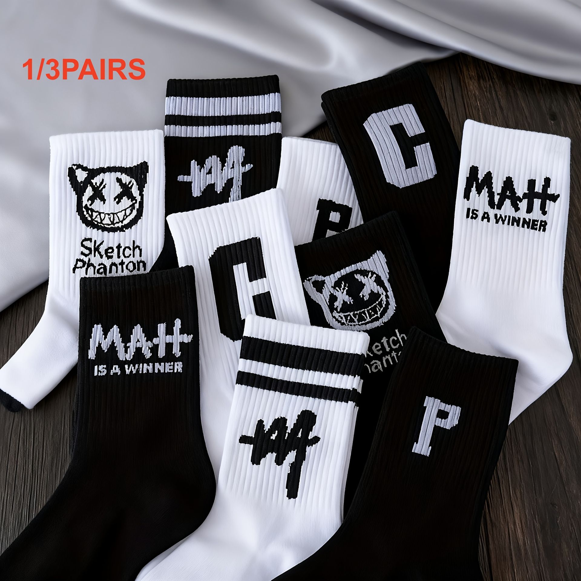 TEMU 1/3 Pary Damskich Skarpet do Kolan z Nadrukiem Kreskówek, Wykonane z Tkaniny, Oddychające Skarpety Sportowe dla Kobiet i Mężczyzn, Stylowe