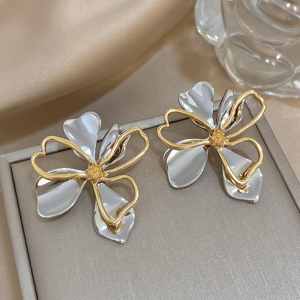 TEMU Zestaw 2 szt. Wyjątkowe, stereoskopowe kolczyki w kształcie kwiatów, damskie, z ażurowym wzorem, eleganckie dodatki do uszu na bankiet, prezenty