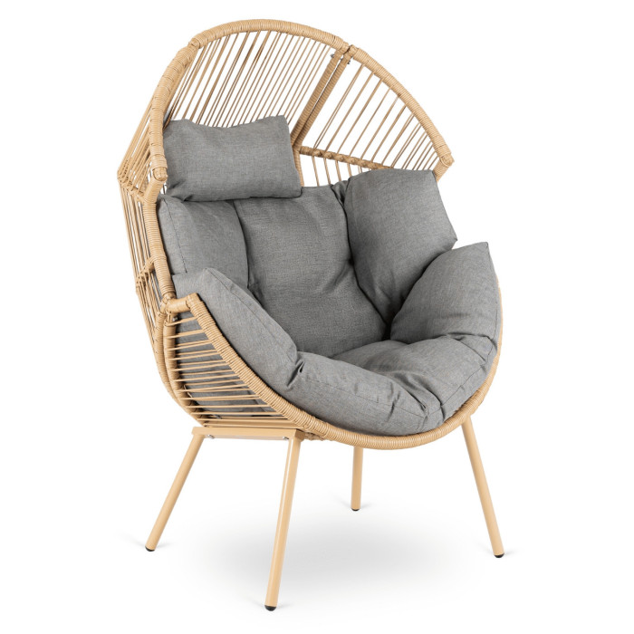 CEZARE Fotel Ogrodowy Wypoczynkowy Kokon Szary Nowoczesny Boho