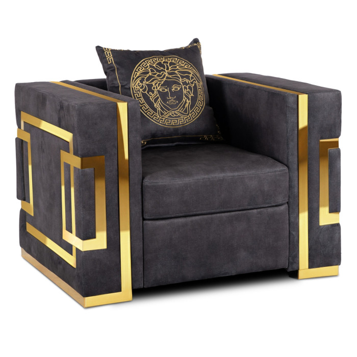 Fotel Wypoczynkowy PALLAZO 1S Czarny/Złoty Welurowy Nowoczesny Glamour