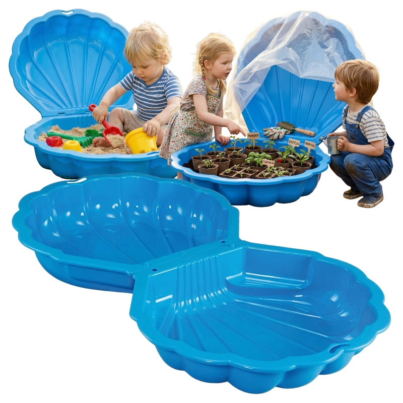 Paradiso Toys Piaskownica Plastikowa Zamykana Z Pokrywą 2w1 Basen Basenik Dla Dzieci Shell Muszla Muszelka Niebieska