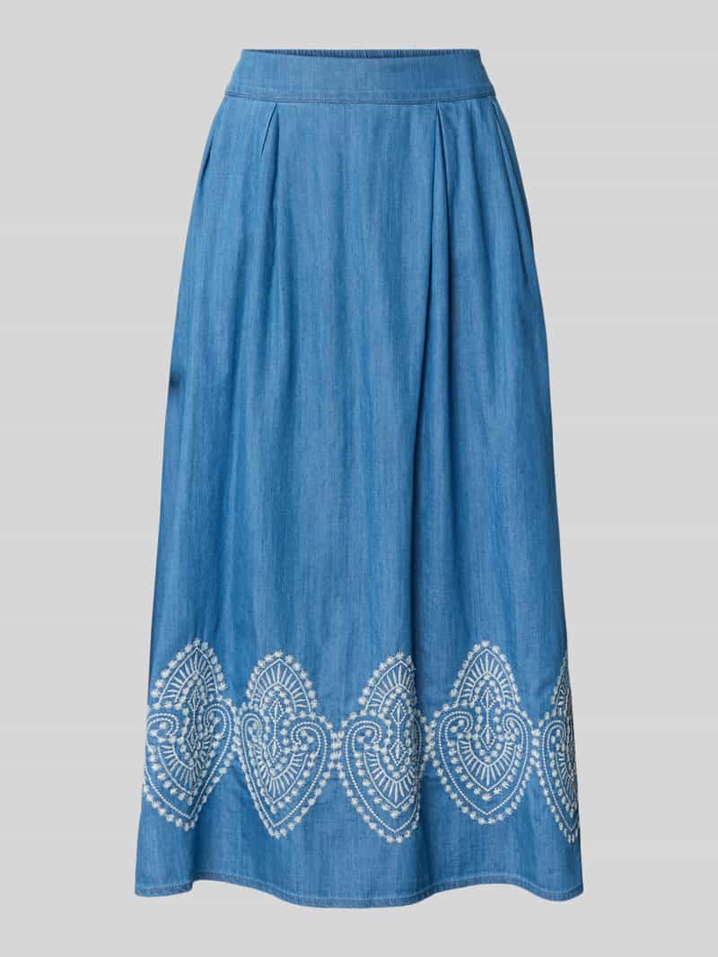 spódnica midi w tkaninie stylizowanej na denim z haftami