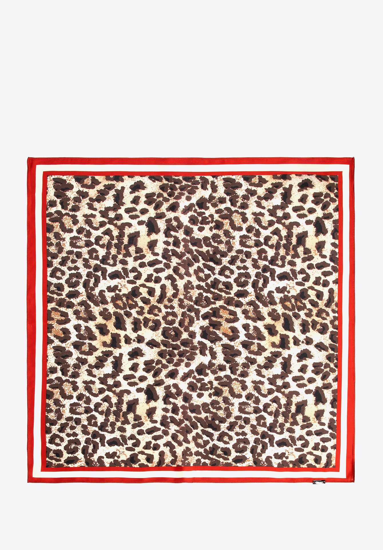 Jedwabna apaszka damska w panterkę brązowo - czerwona