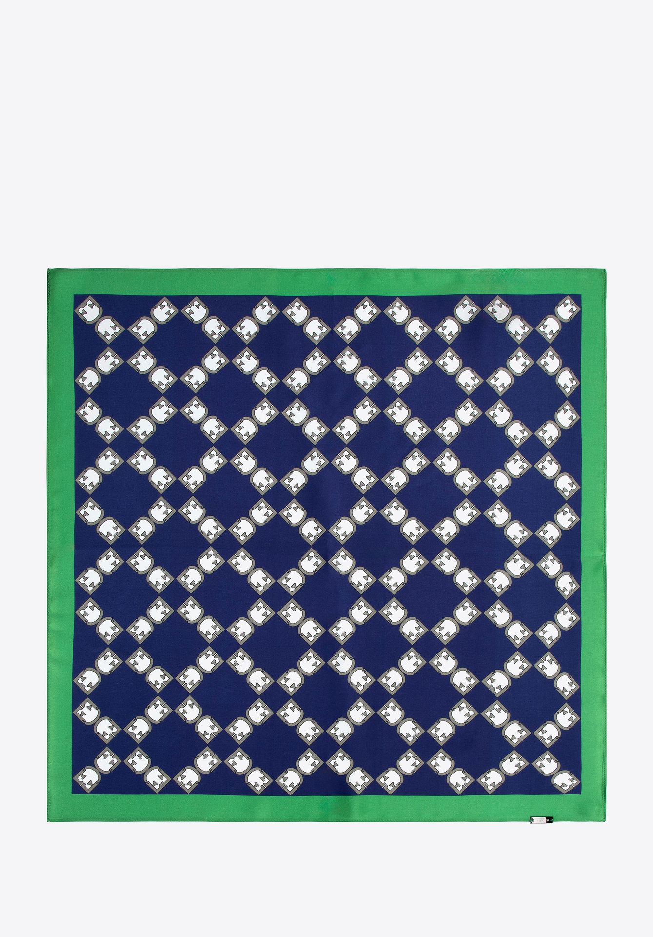 Jedwabna apaszka damska z geometrycznym monogramem granatowo - zielona