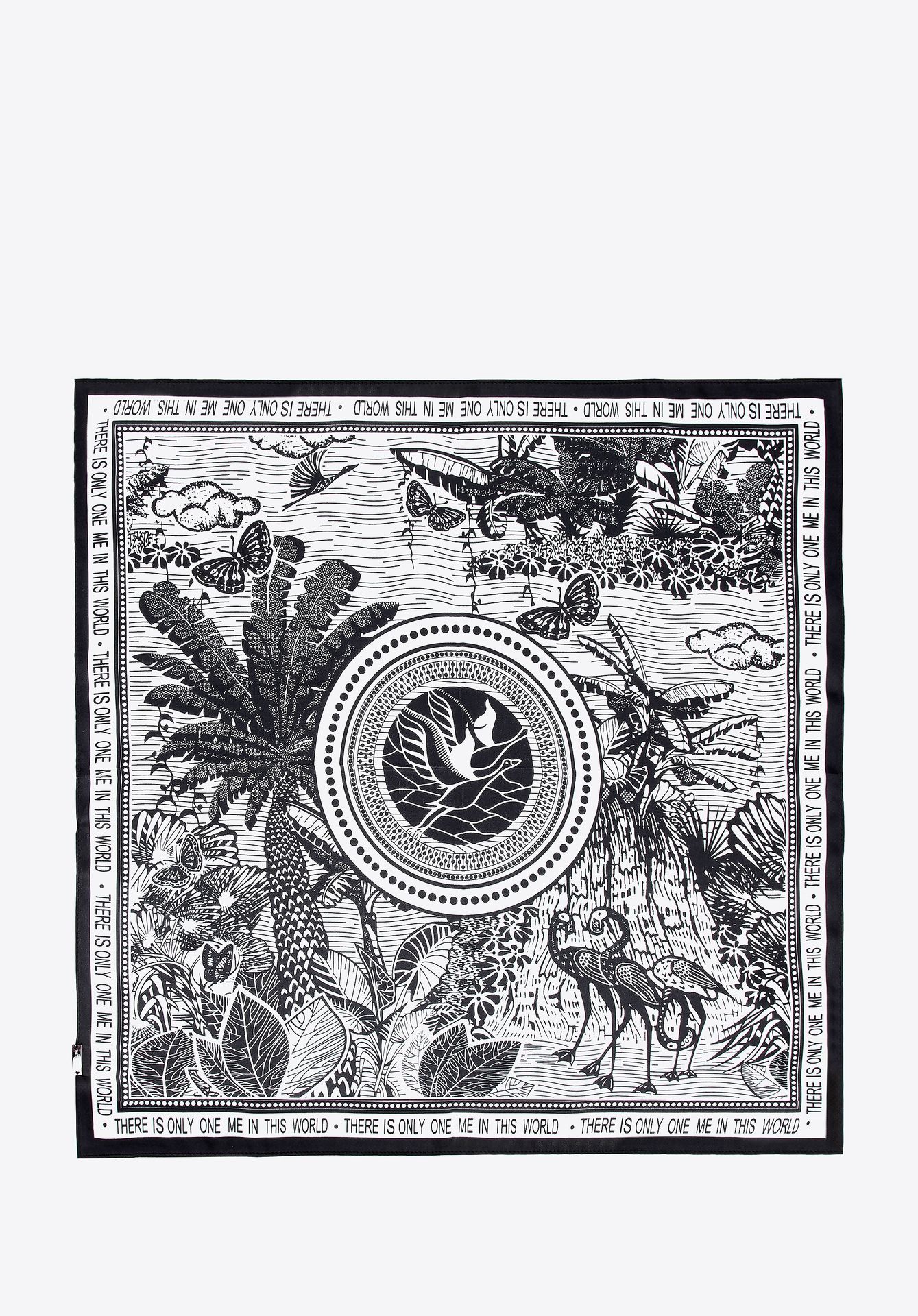 Damska apaszka z jedwabiu z ilustracyjnym motywem natury biało - czarna