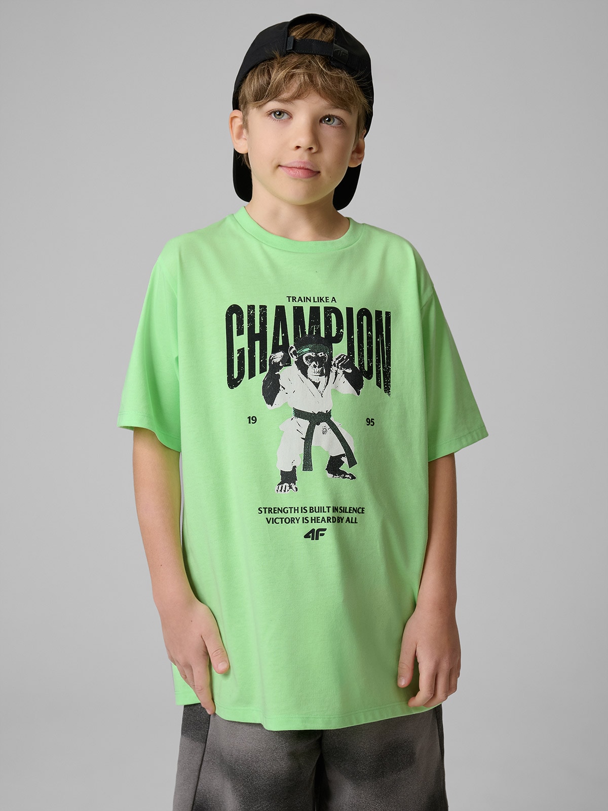 4F T-shirt loose z nadrukiem chłopięcy - zielony 158/164 (12-14 lat)