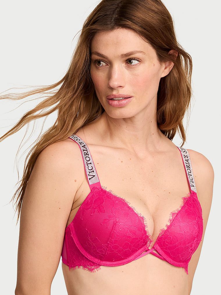 Very Sexy Biustonosz push-up koronkowy z błyszczącymi ramiączkami Shine Strap