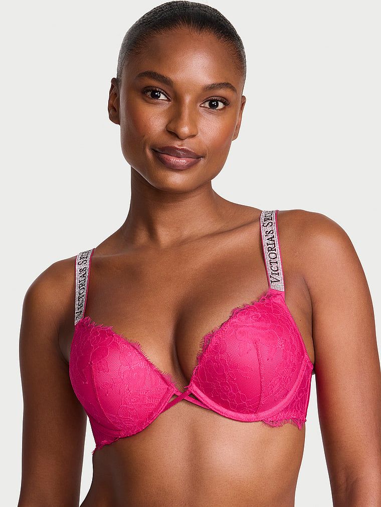Very Sexy Biustonosz push-up koronkowy powiększający o 2 rozmiary Bombshell Shine Strap