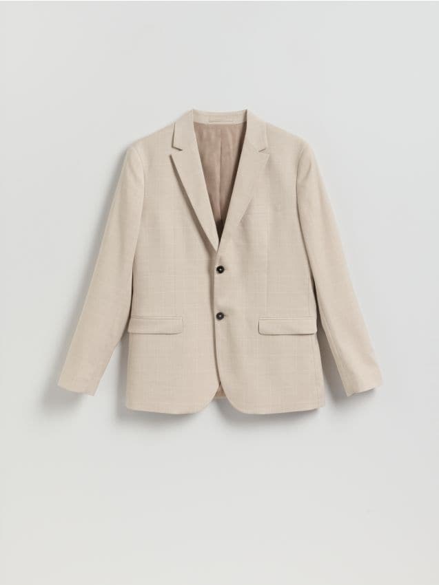 Reserved - Marynarka slim fit w kratę - beżowy