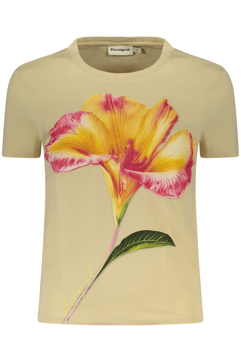 DESIGUAL DAMSKI T-SHIRT Z KRÓTKIM RĘKAWEM BEŻOWY