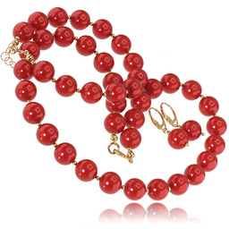 Piękny Komplet Perły Kryształy Dark Koral Złote Srebro Certyfikat