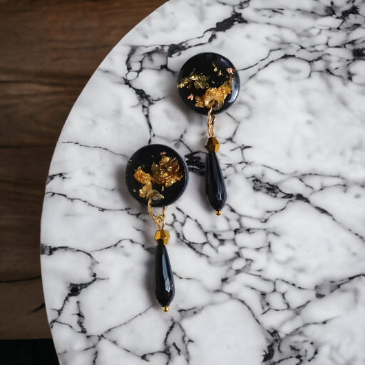 UNIKATOWE kolczyki z żywicy : kolekcja METALLIC FALL.