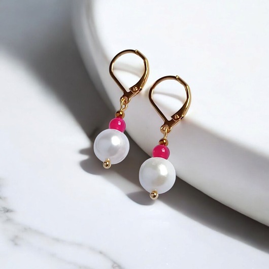 Kolczyki FUCHSIA & PEARL collection: perła i agat : krótkie
