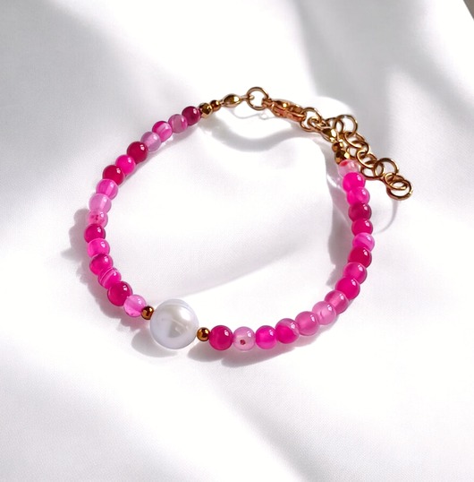 Bransoletka : fuchsia & pearl collection : agat i perła