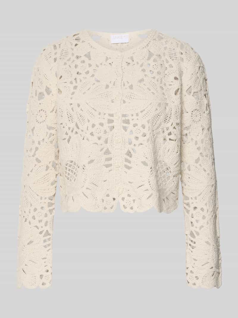 Kardigan z szydełkowej koronki z okrągłym dekoltem